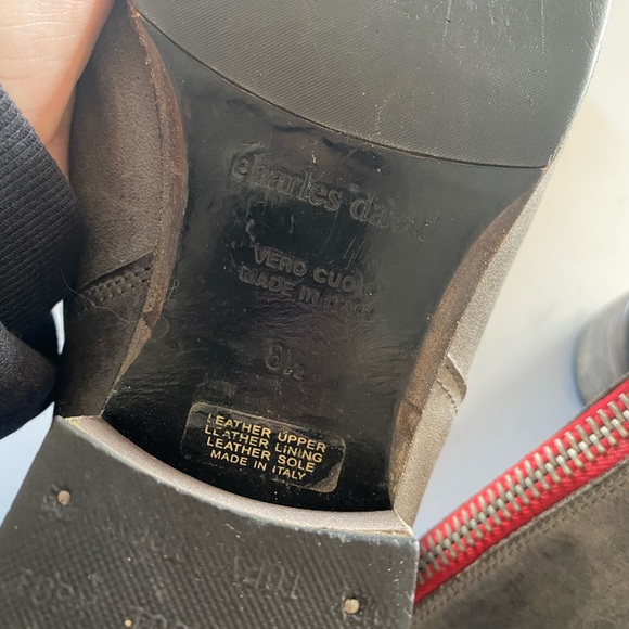 CHARLES DAVID Gray Leather Back Zip Knee High Boots 8.5 - Picture 4 of 6